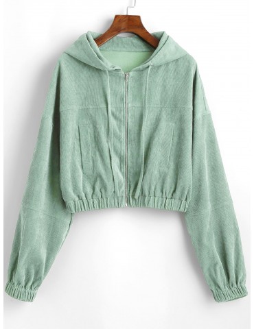  Hooded Corduroy Cropped Jacket - Light Green M
