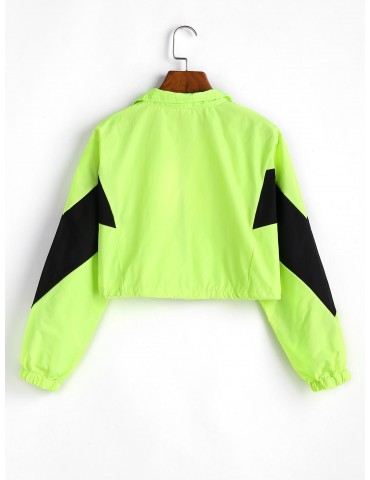 Zip Front Neon Lime Cropped Windbreaker Jacket - Green M