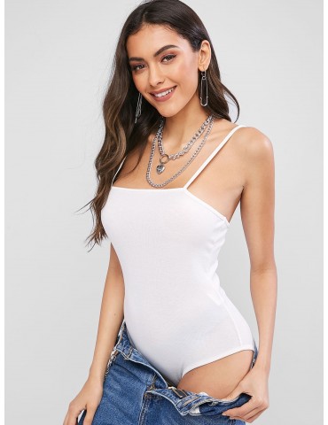  Ribbed Snap-button At The Gusset Cami Bodysuit - White L