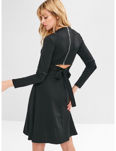 Back Zipper Cut Out Mini Dress - Black M