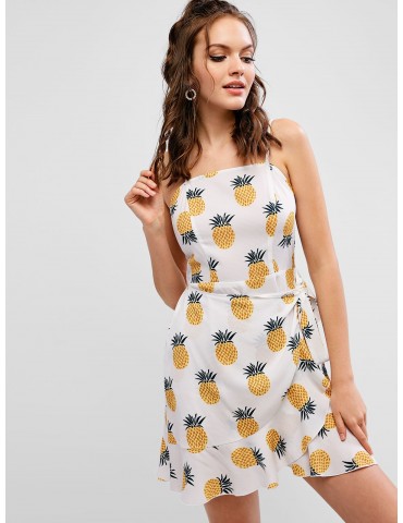  Pineapple Smocked Ruffle Mini Dress - Multi L