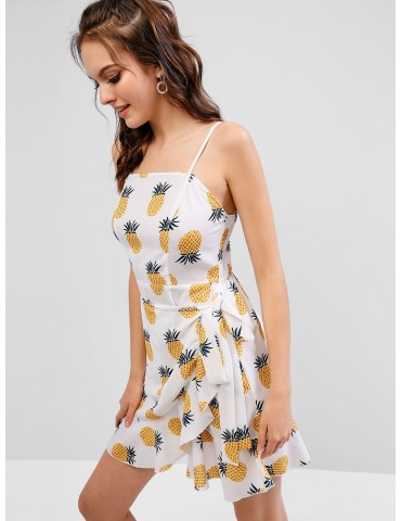  Pineapple Smocked Ruffle Mini Dress - Multi L