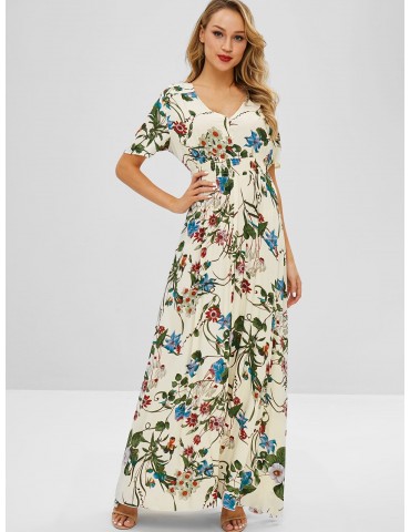  Maxi Flower Print Slit Dress - Multi S