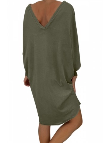 3/4 Sleeve T-Shirt Dress Loose Olive
