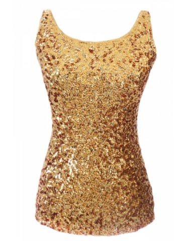 Cheap Tank Top Gold Slimming Ladies Crew Neck Sleeveless Sequined
