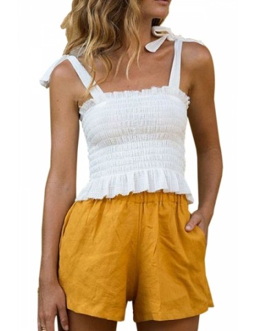 Beautiful Tie Shoulder Frill Smocked Crop Top White