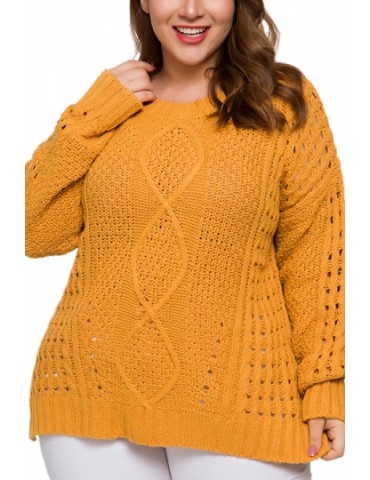 Plus Size Knit Pullover Sweater Cut Out Yellow