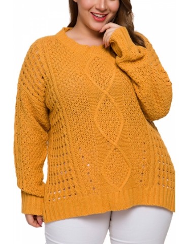 Plus Size Knit Pullover Sweater Cut Out Yellow
