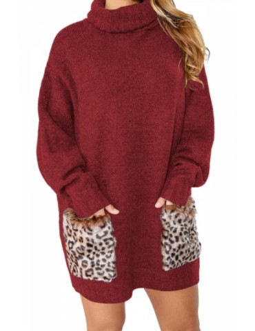 Oversized Sweater Dress Leopard Print Ruby