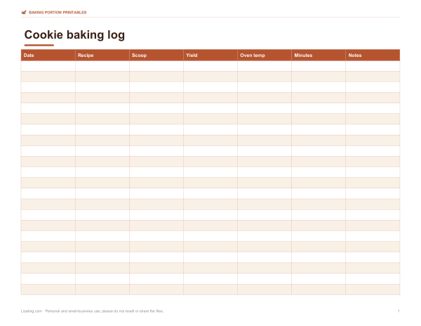 Preview of Printable Cookie Baking Log